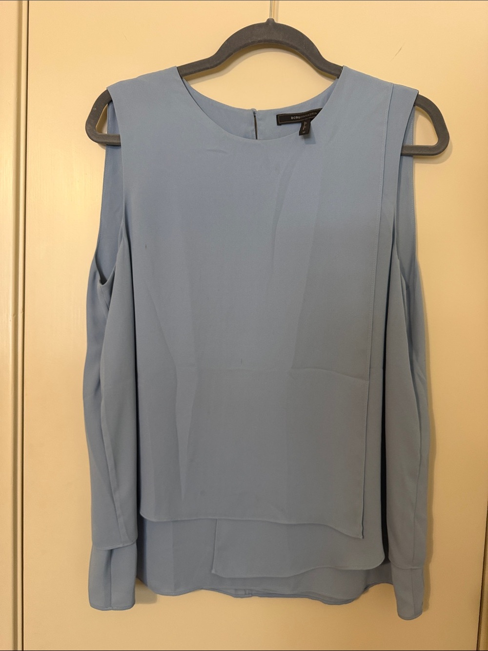 BCBGMaxAzria Pale Blue Cold-Shoulder Layered Blouse